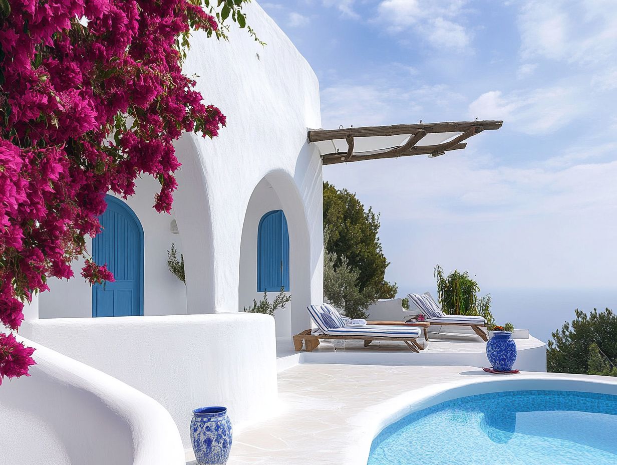 Zonnig zwembad en terras van een mediterrane villa